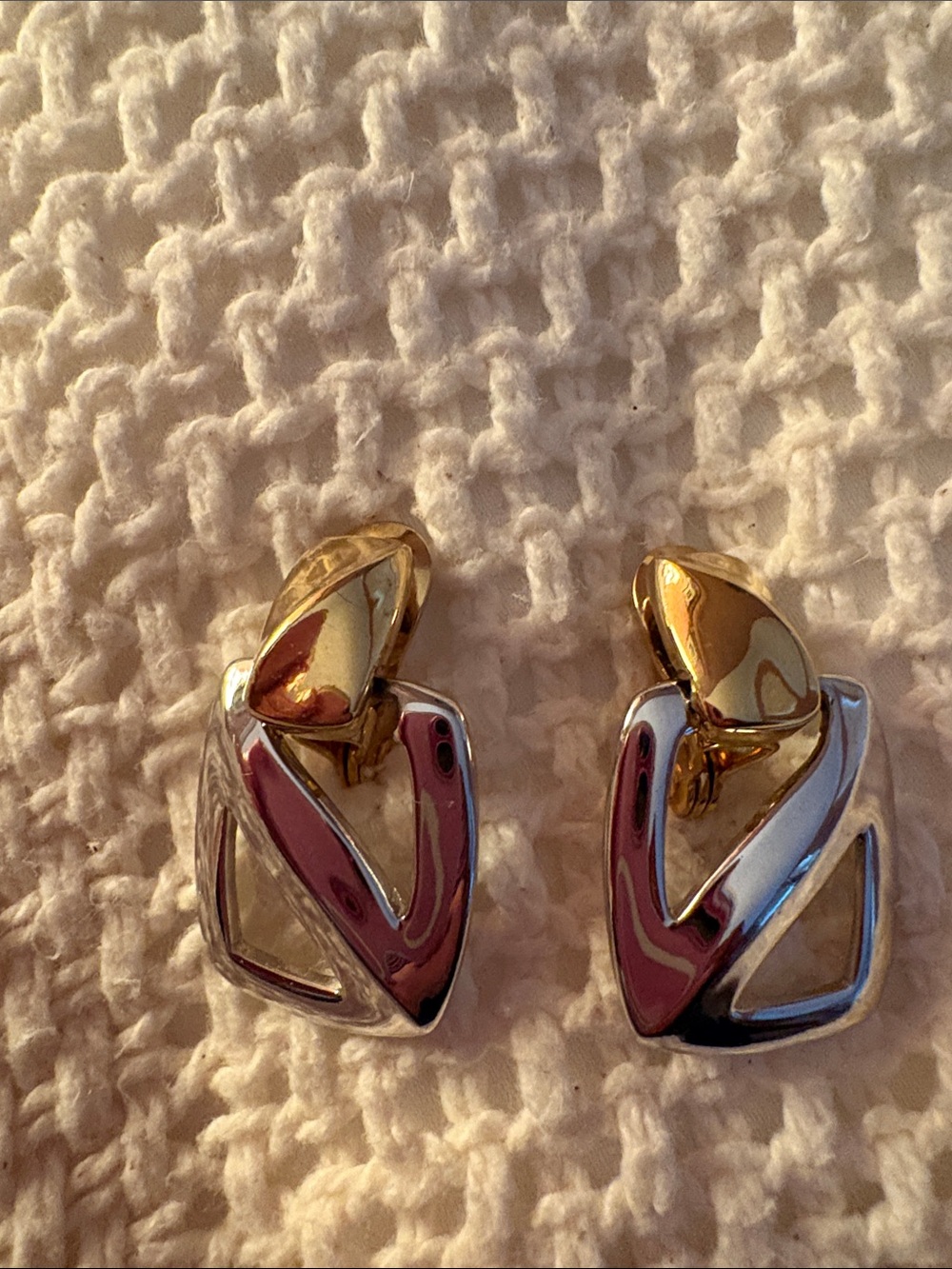 Monet Two-Tone Gold and Silver Geometric Clip Earrings